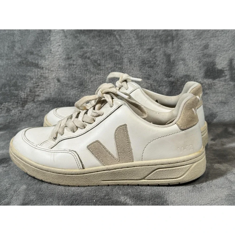 VEJA V-12 Shoes Womens Size 4 White Leather Logo Casual EU 35‎ Brazil Sneakers
